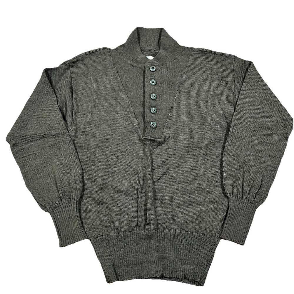 VTG Mitt's Nitts Brown 100% Wool 1/4 Button Henley Military OD Sweater Mens L